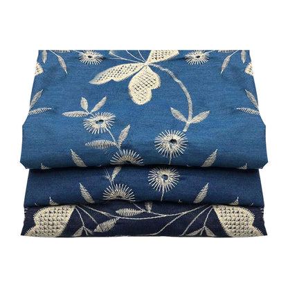 Poly-Cotton Embroidered Denim Fabric, Lightweight Denim for Shirts & Dresses
