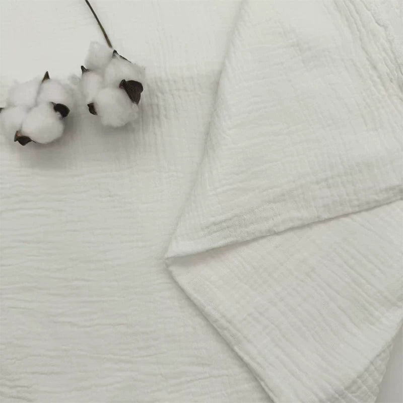 Double-Layer Cotton Gauze Fabric, Soft Crinkle Woven for Loungewear - Bleached White 2#