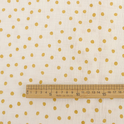 Cotton Double Gauze Fabric, Cat & Heart Prints (6) - Yellow Scattered Dot