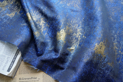 Gold Metallic Yarn Jacquard Fabric - Apparel & Decor by the Yard - Dark Blue