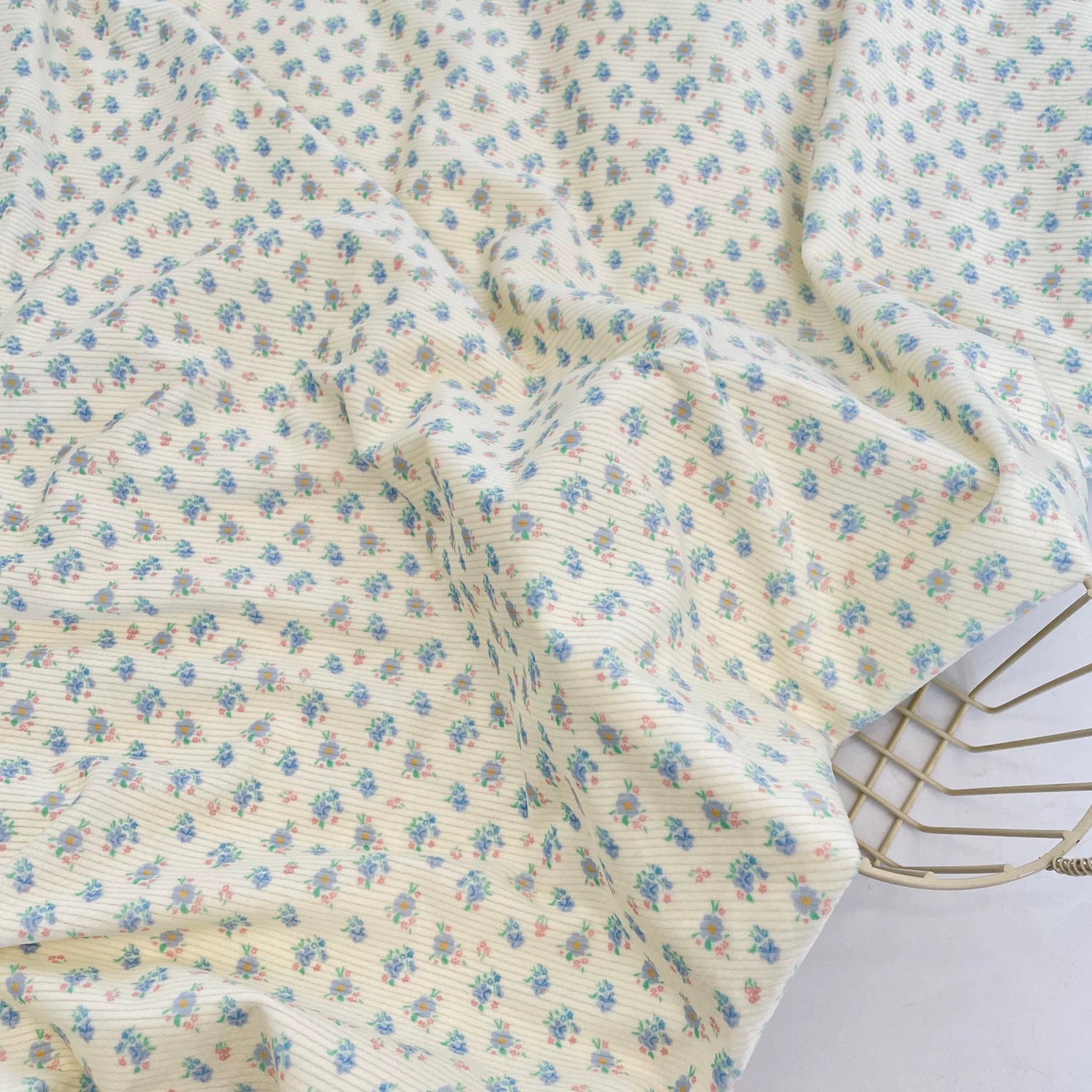 Printed Cotton Corduroy Fabric, for Dresses & Cushions - Corduroy Peach Blue