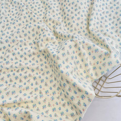Printed Cotton Corduroy Fabric, for Dresses & Cushions - Corduroy Peach Blue