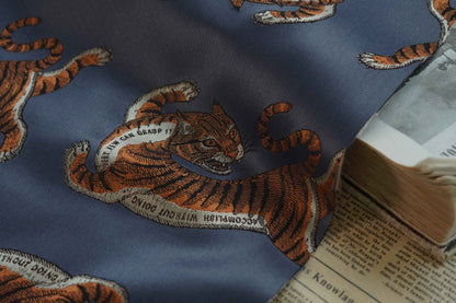 Leopard Cat Jacquard Fabric By The Yard | 7 Colors, 59" Wide for Kids Wear & Bags - Blue Grey
