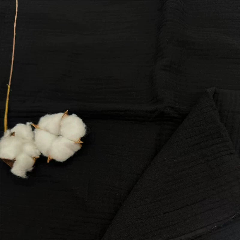 Double-Layer Cotton Gauze Fabric, Soft Crinkle Woven for Loungewear - Black 86#