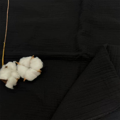 Double-Layer Cotton Gauze Fabric, Soft Crinkle Woven for Loungewear - Black 86#