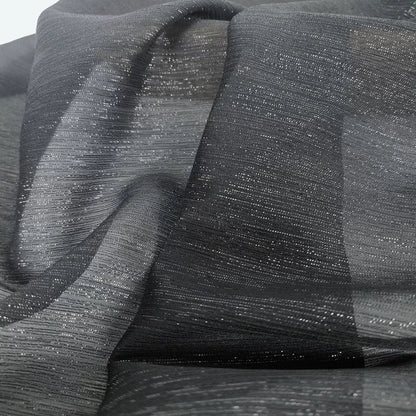Crinkle Chiffon Fabric with Metallic Shimmer for Hanfu, Dresses & Curtains - Black