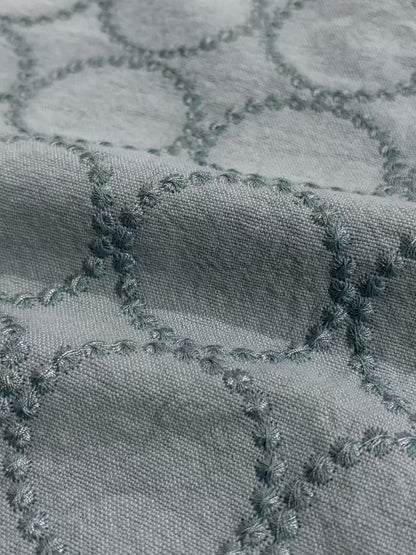 Embroidered Linen Cotton Fabric, Heavy 14oz, 47 in Wide - Blue on Blue-Grey