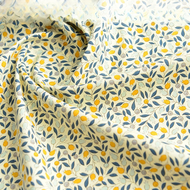 Poplin Floral Cotton Fabric, Fresh Print Cloth for Kids Dresses & DIY - Deep Blue Leaf Floral