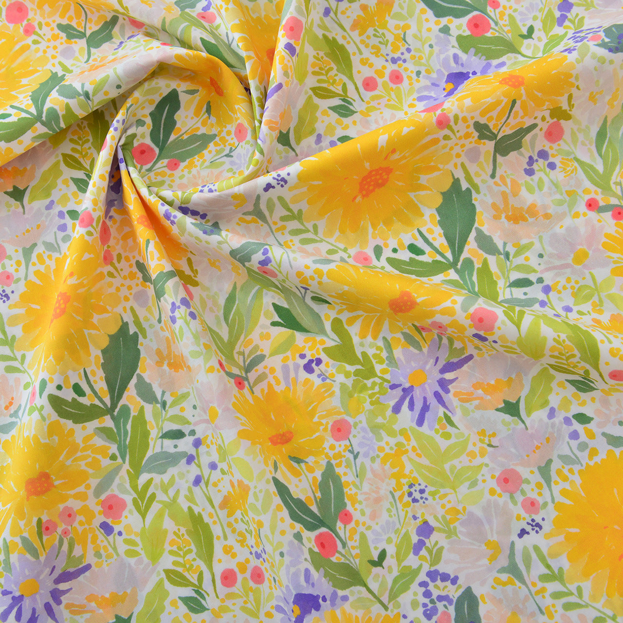 Vintage Floral Cotton Fabric, 60s Print Cloth for Kids Dresses & Dolls - Summer Floral