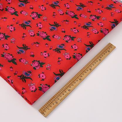 Floral Polyester Fabric - Shirt & Craft by the Yard - Red