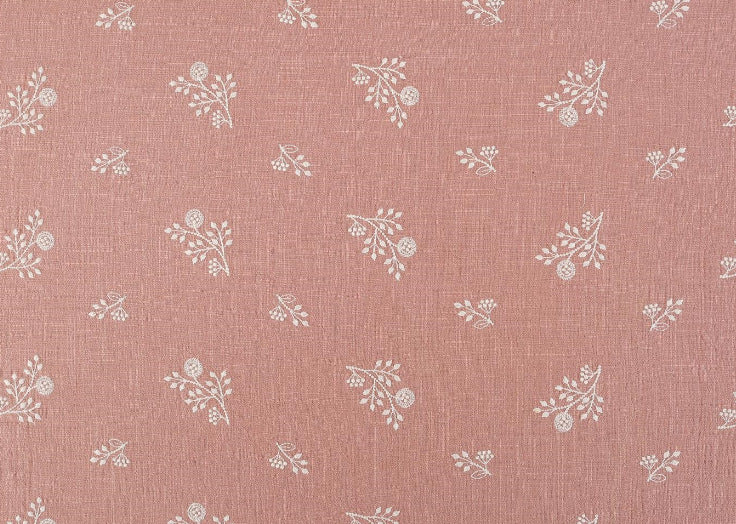 Slub Cotton Floral Embroidery Fabric, 49 in Wide - Dusty Pink