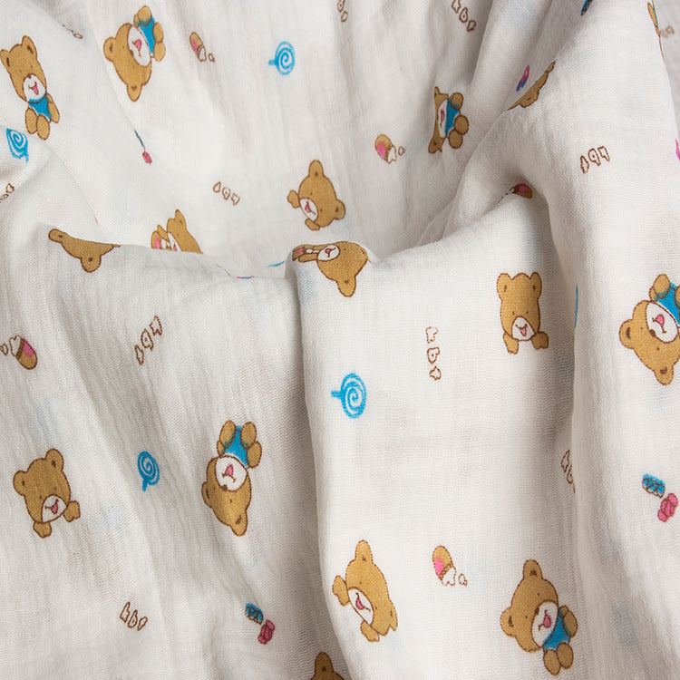 Double Gauze Cotton Fabric - Crinkle Texture Apparel & Craft by the Yard - Lollipop Bear