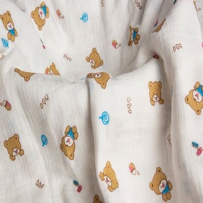 Double Gauze Cotton Fabric - Crinkle Texture Apparel & Craft by the Yard - Lollipop Bear