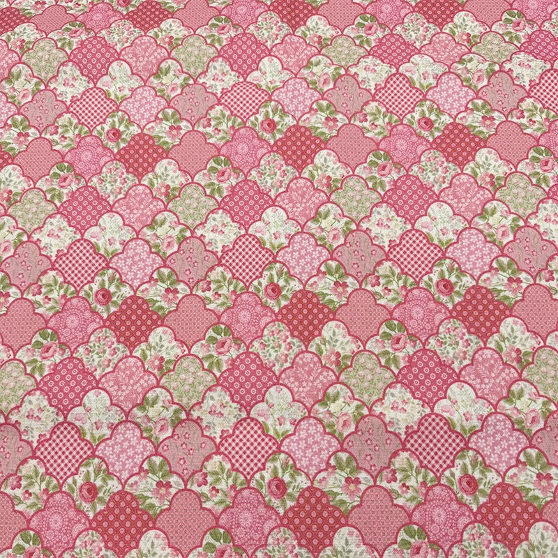Bohemian Floral Cotton Linen Fabric for Tablecloths & DIY Crafts - Pink