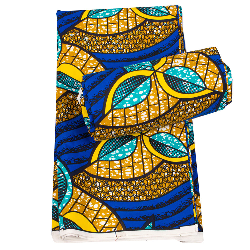 Ankara Polyester Wax Print Fabric, Flocked (Blue)