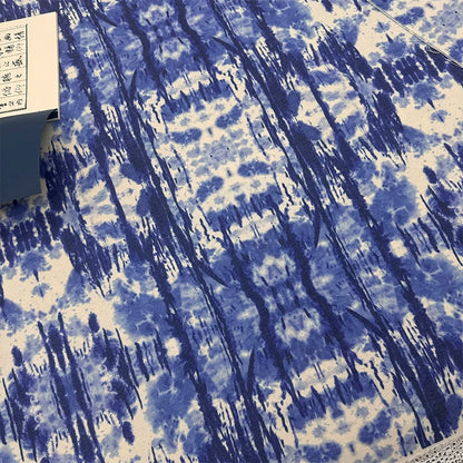 Tie-Dye Indigo Cotton Linen Fabric for Tablecloths & Door Curtains - Tie-Dye Design 9