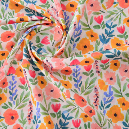Vintage Floral Cotton Fabric, 60s Print Cloth for Kids Dresses & Dolls - Clear Sky Floral