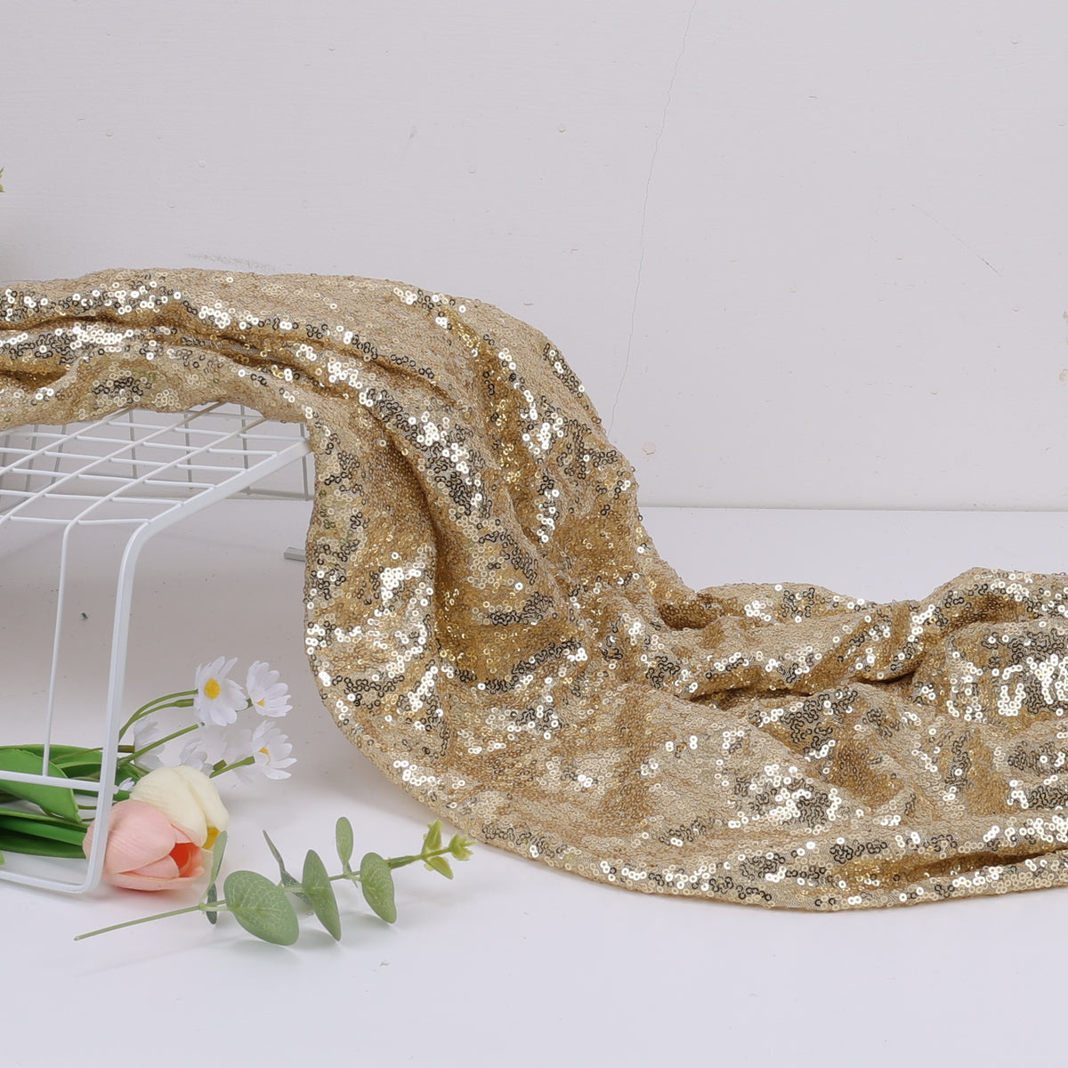 Mermaid Sequin Fabric, Shimmer, 49 in Wide - Light Gold