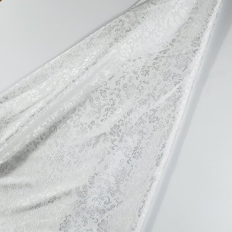 All-Over Dragon Satin Fabric By The Yard | 17 Colors, 47" Wide for Hanfu & Home Decor - Off White