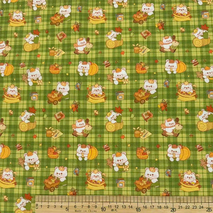 Autumn Woodland Bear Print Cotton-Linen Fabric, Cozy Fall Cloth for DIY & Decor