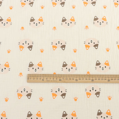 Cotton Double Gauze Fabric, Cat & Heart Prints (6) - Cat