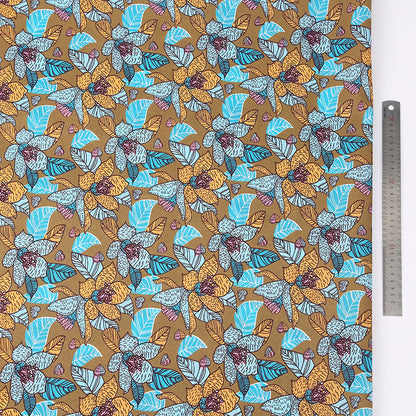 Polyester Botanical Floral Fabric, for Bags & Hair Pieces - Brown Blue