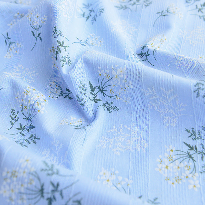 Floral Cotton Jacquard Fabric - Dress & Shirt by the Yard - Blue Base