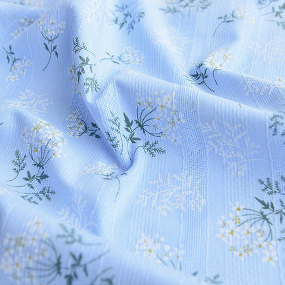 Floral Cotton Jacquard Fabric - Dress & Shirt by the Yard - Blue Base