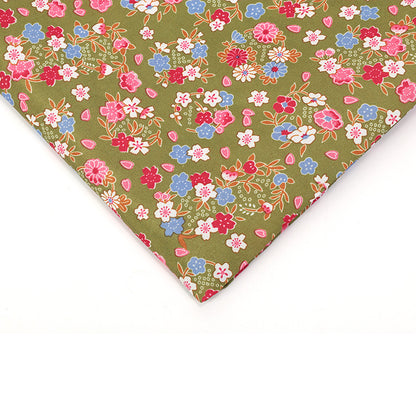 Small Floral Polyester Fabric, Tiny Print Cloth for Bags & Table Linens - Green