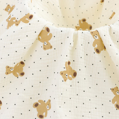 Cotton Double Gauze Fabric, Vine & Bear Prints (6)