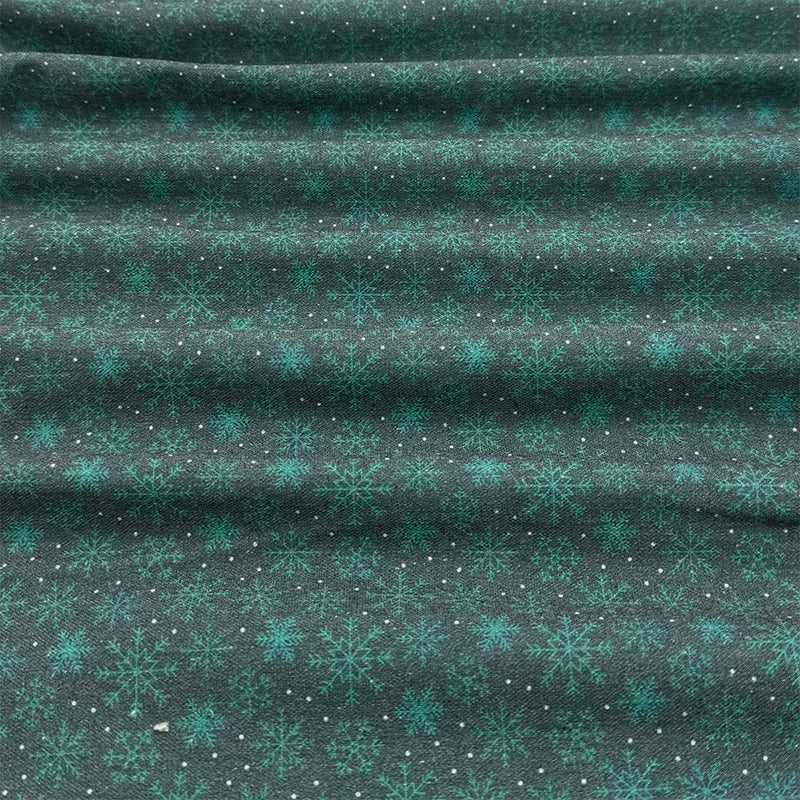 Christmas Print Cotton-Linen Fabric, Encrypted Woven Cloth for Decor & DIY - Green Snowflake