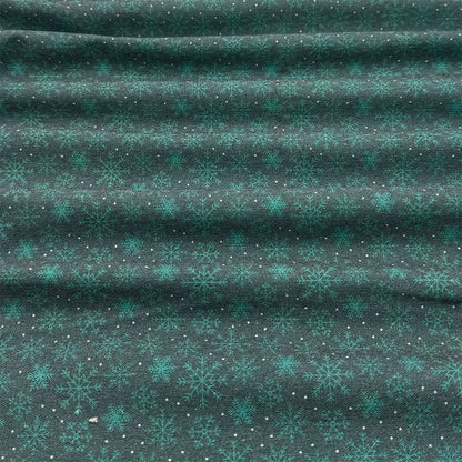 Christmas Print Cotton-Linen Fabric, Encrypted Woven Cloth for Decor & DIY - Green Snowflake