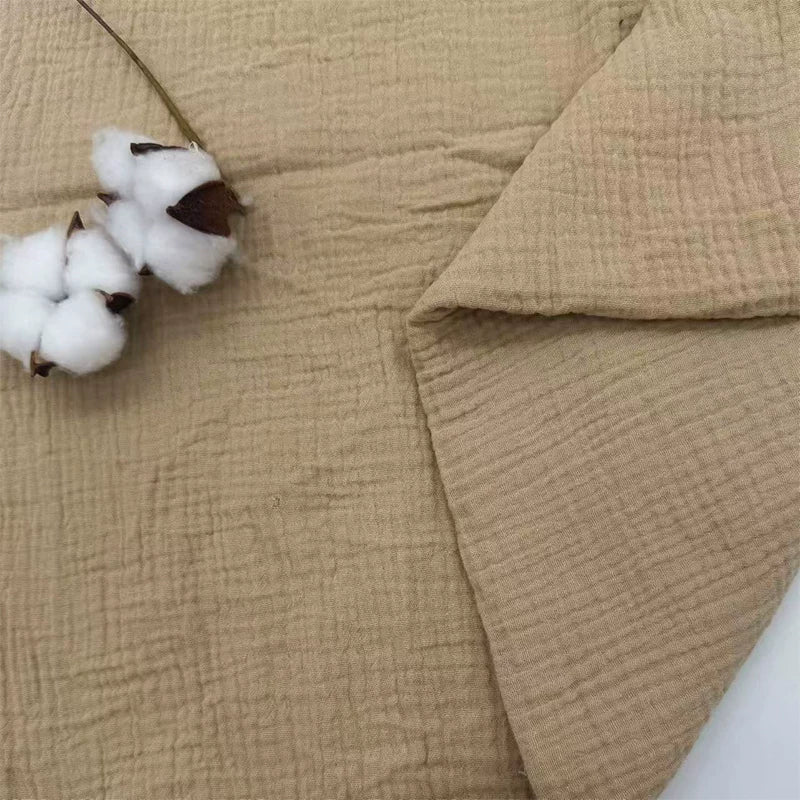 Double-Layer Cotton Gauze Fabric, Soft Crinkle Woven for Loungewear - Khaki 17#