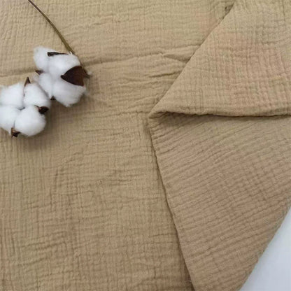 Double-Layer Cotton Gauze Fabric, Soft Crinkle Woven for Loungewear - Khaki 17#