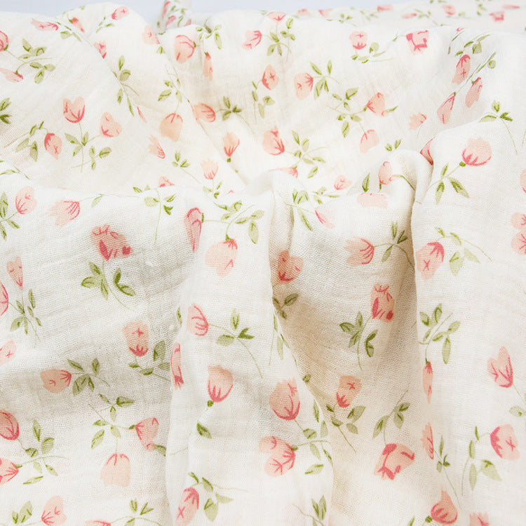 Double Gauze Cotton Muslin, Baby Print Cloth for Bibs & Sleepwear - Soft Pink Floral