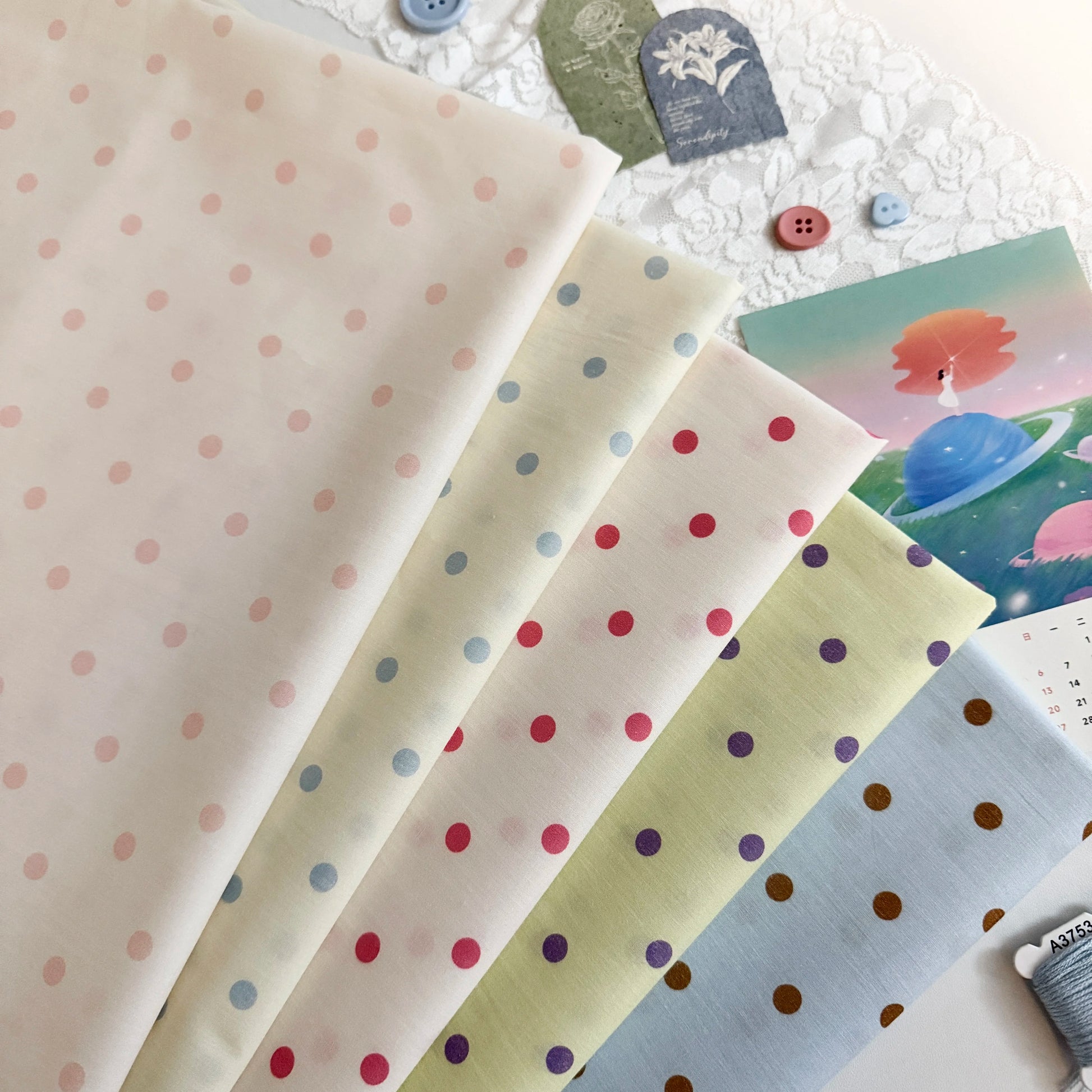 Cotton Print Fabric, Fresh Polka Dots, for Homewear, Scrunchies & Dollwear