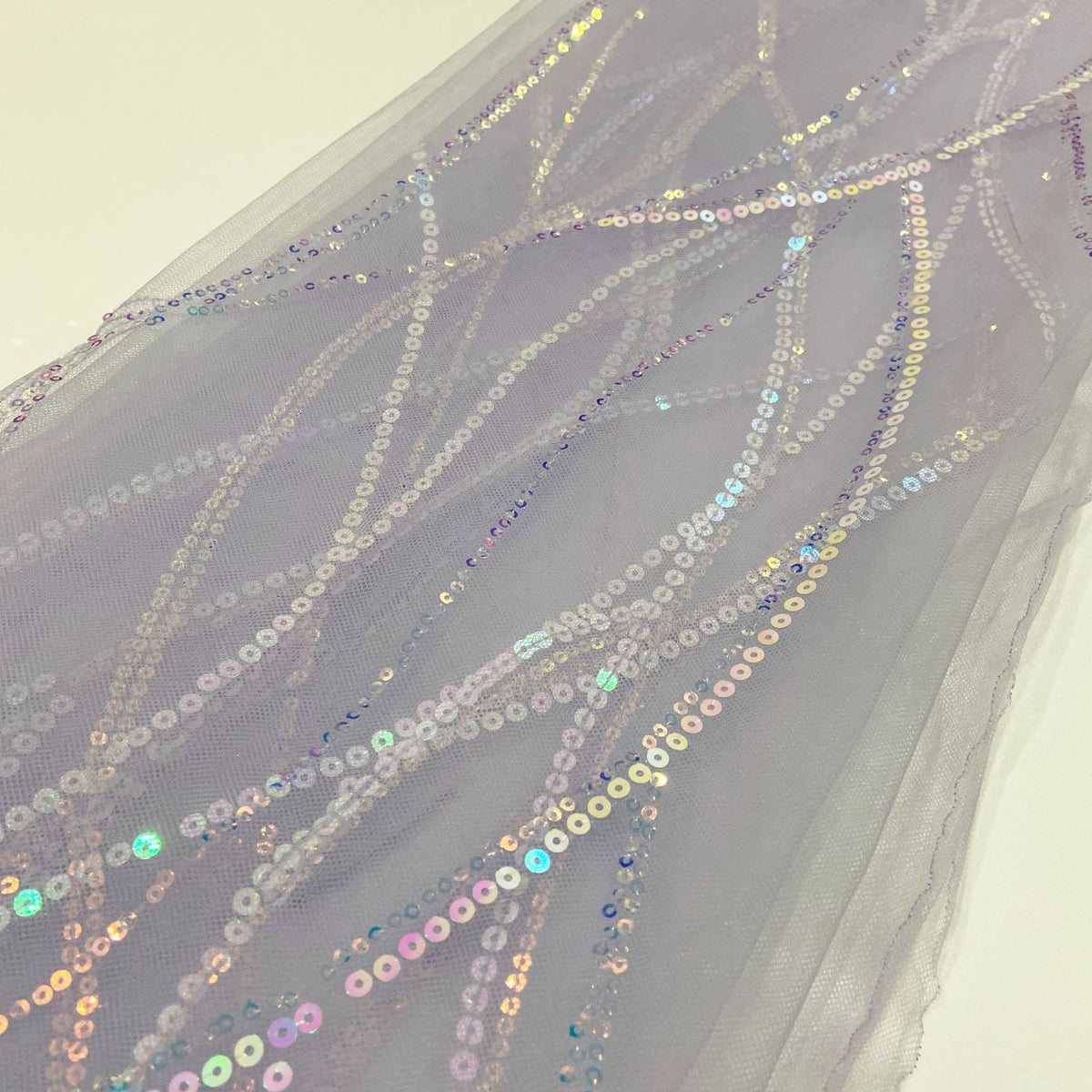 Sequin Embroidery Mesh, Abstract Line, 51 in Wide - Light Purple
