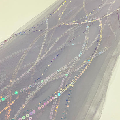Sequin Embroidery Mesh, Abstract Line, 51 in Wide - Light Purple