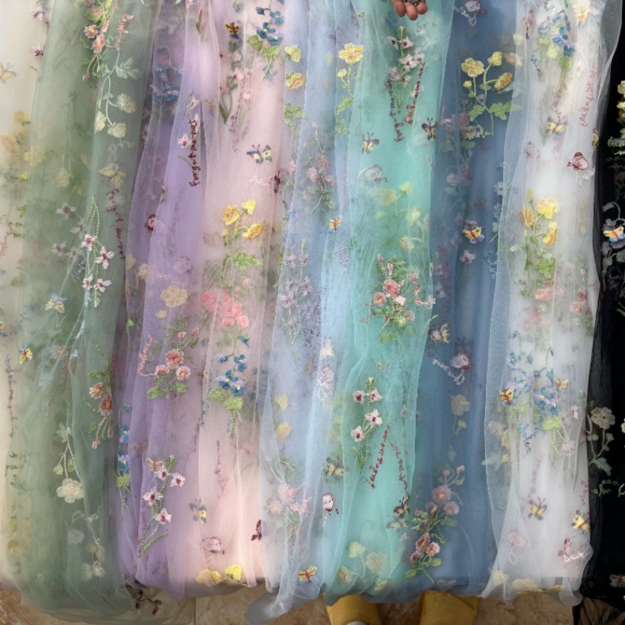 Polyester Mesh Fabric with Butterfly Embroidery, 90 g/m², 150 cm Wide, for Dresses, Blouses & Craft