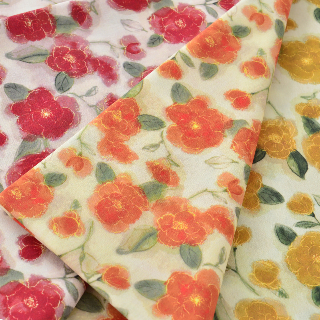Gold Thread Floral Cotton Fabric - Dress Apparel by the Yard