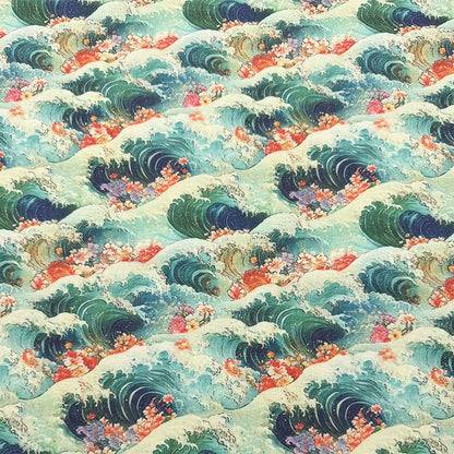 Japanese Floral Print Cotton Linen Fabric for Curtains & Decor - Wave