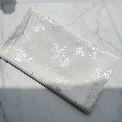 Rayon Jacquard Fabric, Peacock & Butterfly Hanfu Cloth - White