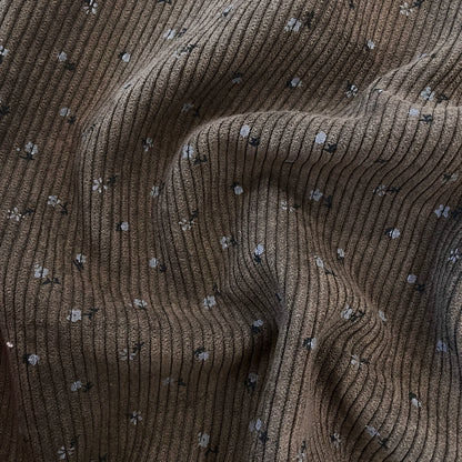 Printed Cotton Corduroy Fabric, for Dresses & Cushions - Corduroy Small Floral Coffee