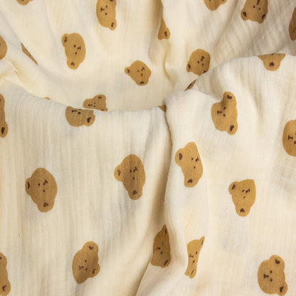 Double Gauze Cotton Fabric - Crinkle Texture Apparel & Craft by the Yard - Brown Bear Head