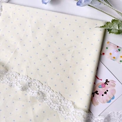 Cotton Fabric, Two-Tone Polka Dot, for Dollwear, Scrunchies & Light Tops - Cream Yellow Blue Dot