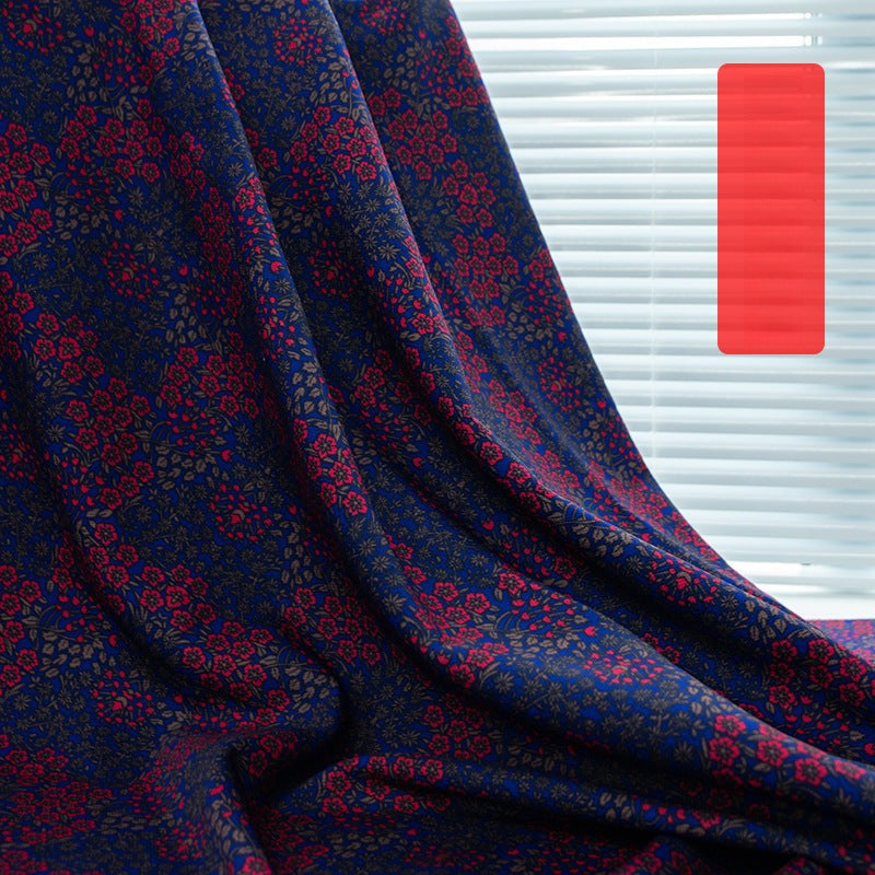 Printed Bonded Fleece-Back Fabric, Warm Corn-Grid Cloth for Jackets & Home - Blue Small Red Flower