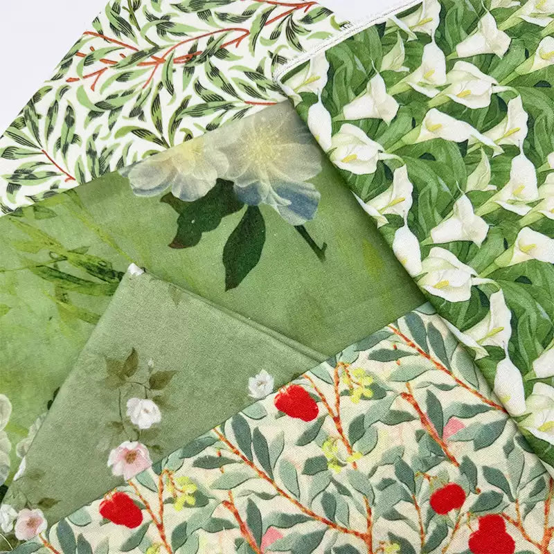 Green Botanical Print Cotton-Linen Fabric, Encrypted Woven Cloth for Decor & Apparel