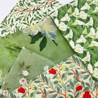 Green Botanical Print Cotton-Linen Fabric, Encrypted Woven Cloth for Decor & Apparel