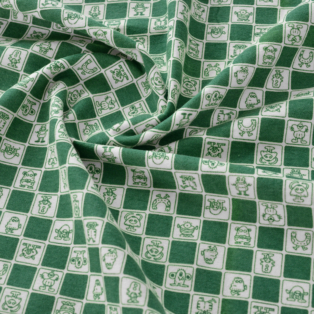 Floral Brushed Cotton Fabric - Dress & Home Decor by the Yard - Green Plaid Monster