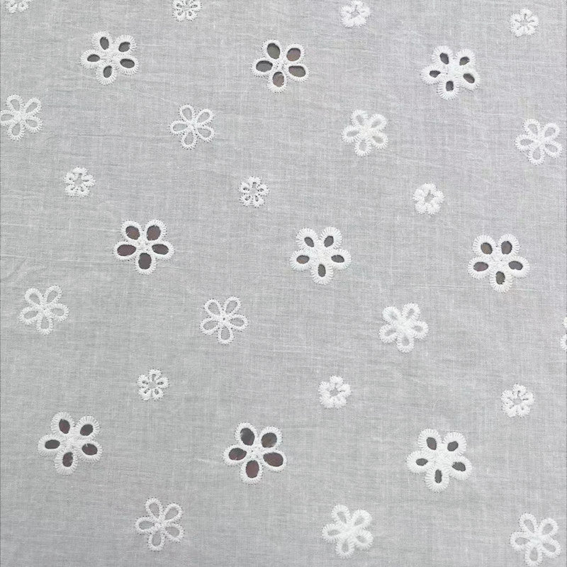 100% Cotton Cutwork Embroidery Fabric, 180 g/m², 130 cm Wide, for Shirts, Curtains & Dresses - White